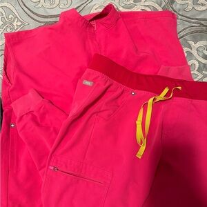 Bright Pink Scrub Set with Yellow Accents
